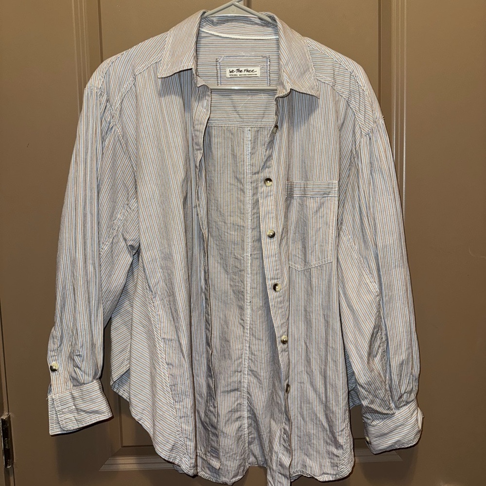 We The Free Blue Striped Button Down Shirt